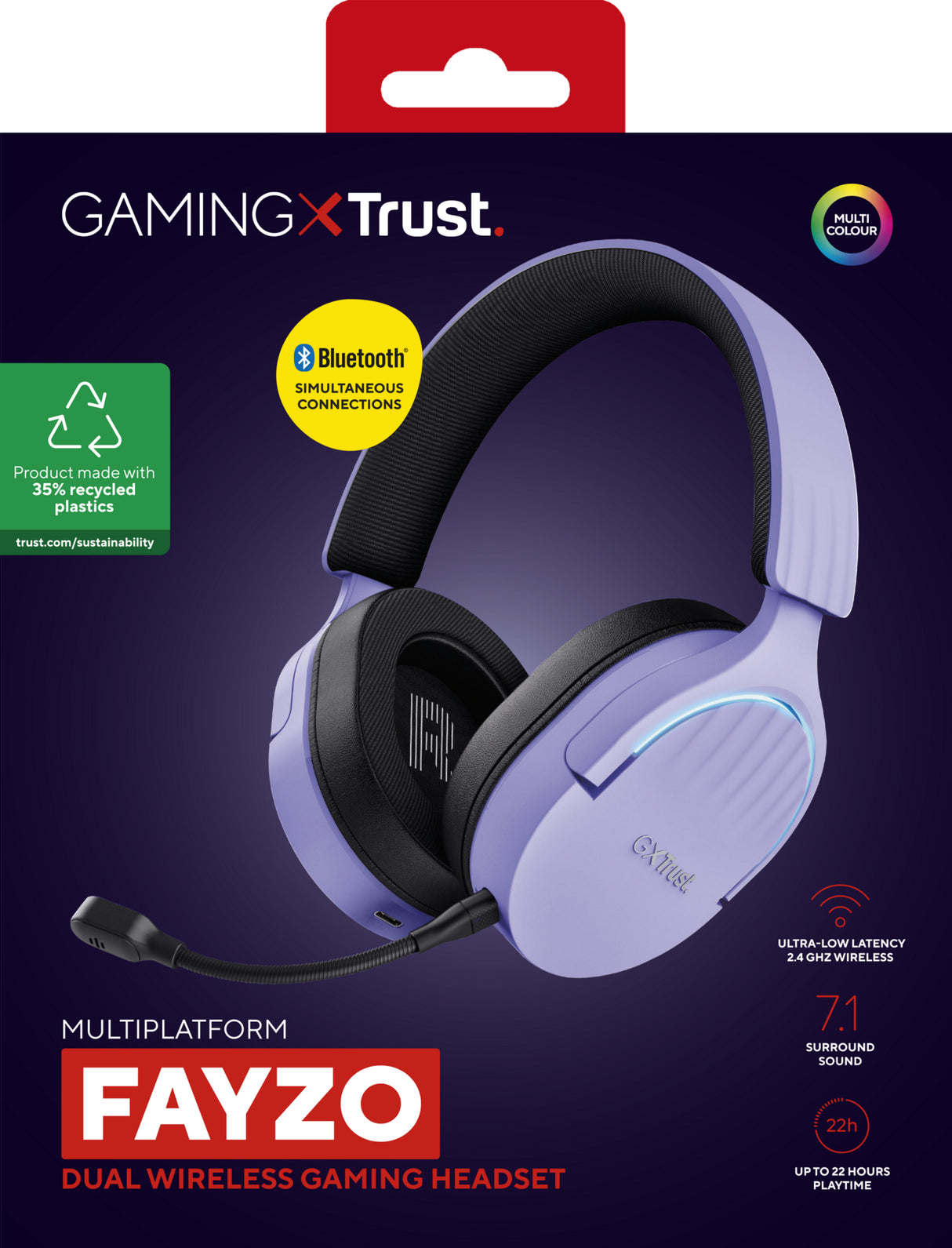 Trust GXT 491P FAYZO Auricolare Con cavo e senza cavo A Padiglione Gaming USB tipo A Bluetooth Nero, Viola