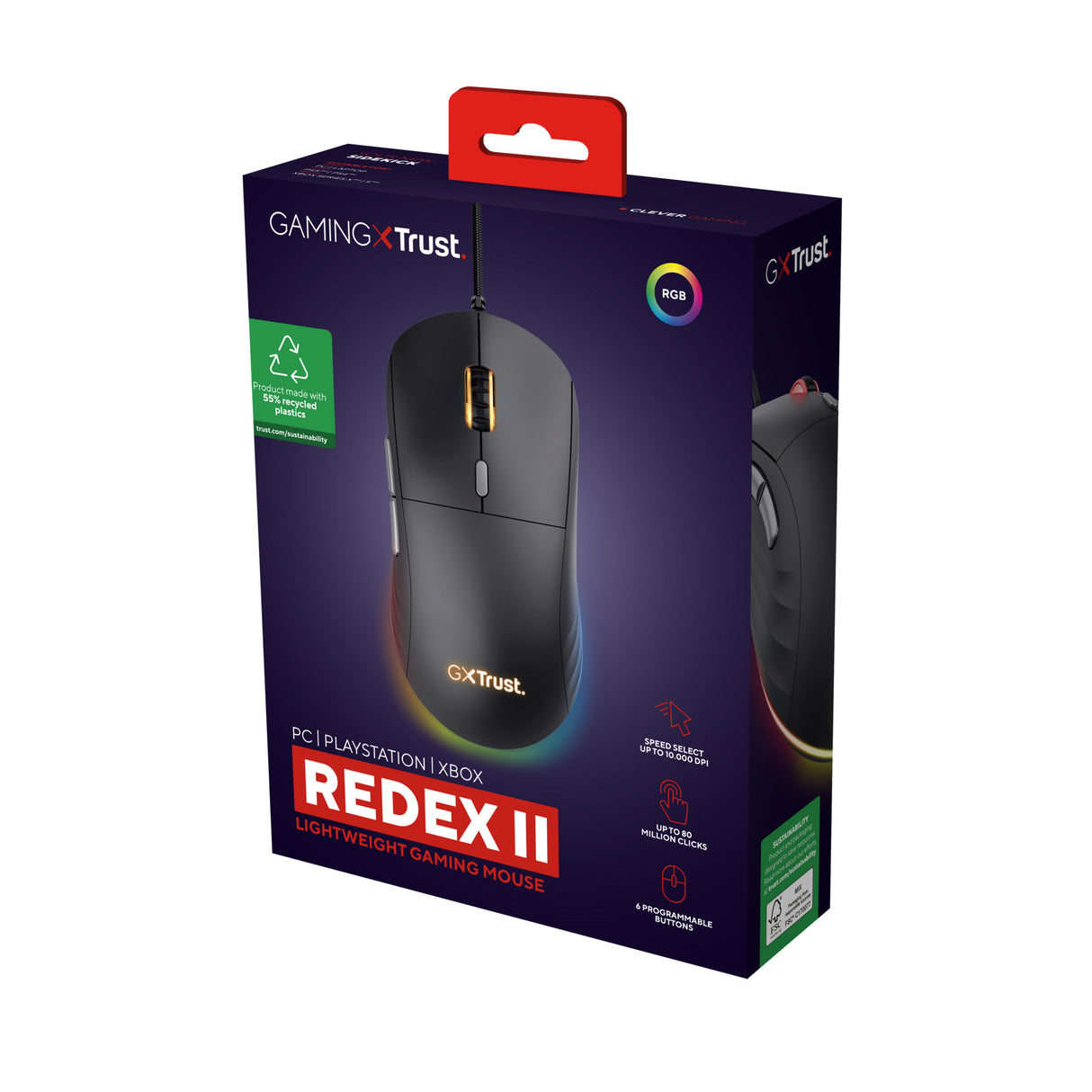 Trust GXT 925 REDEX II mouse Gaming Mano destra USB tipo A Laser 10000 DPI