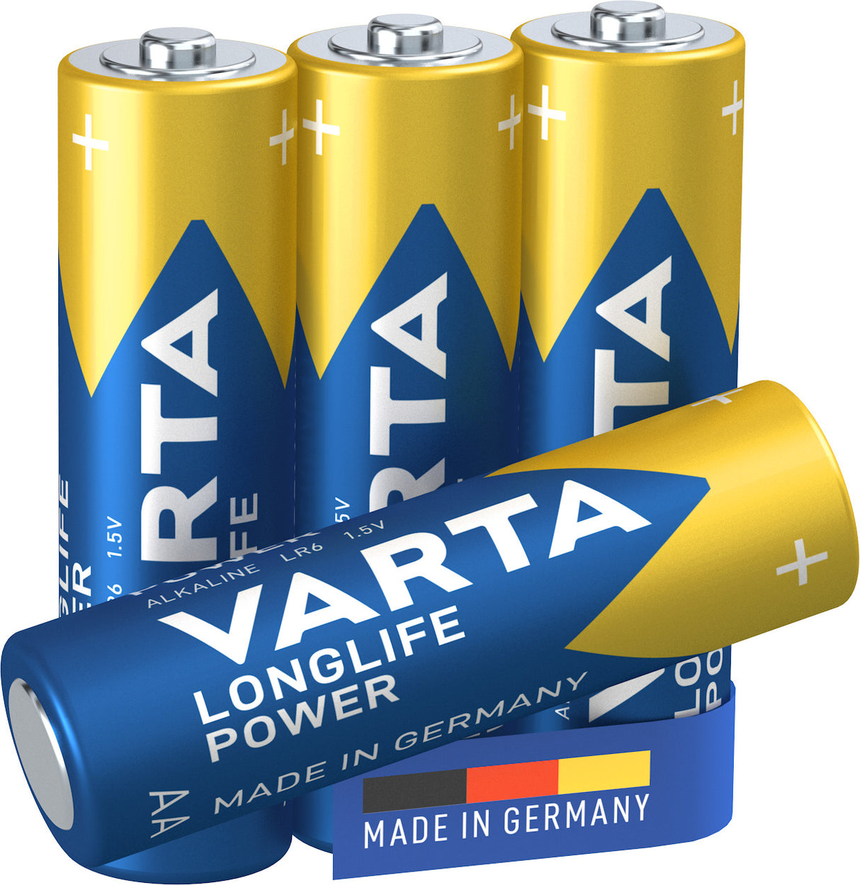 Varta Longlife Power, Batteria Alcalina, AA, Mignon, LR6, 1.5V, Blister da 4, Made in Germany