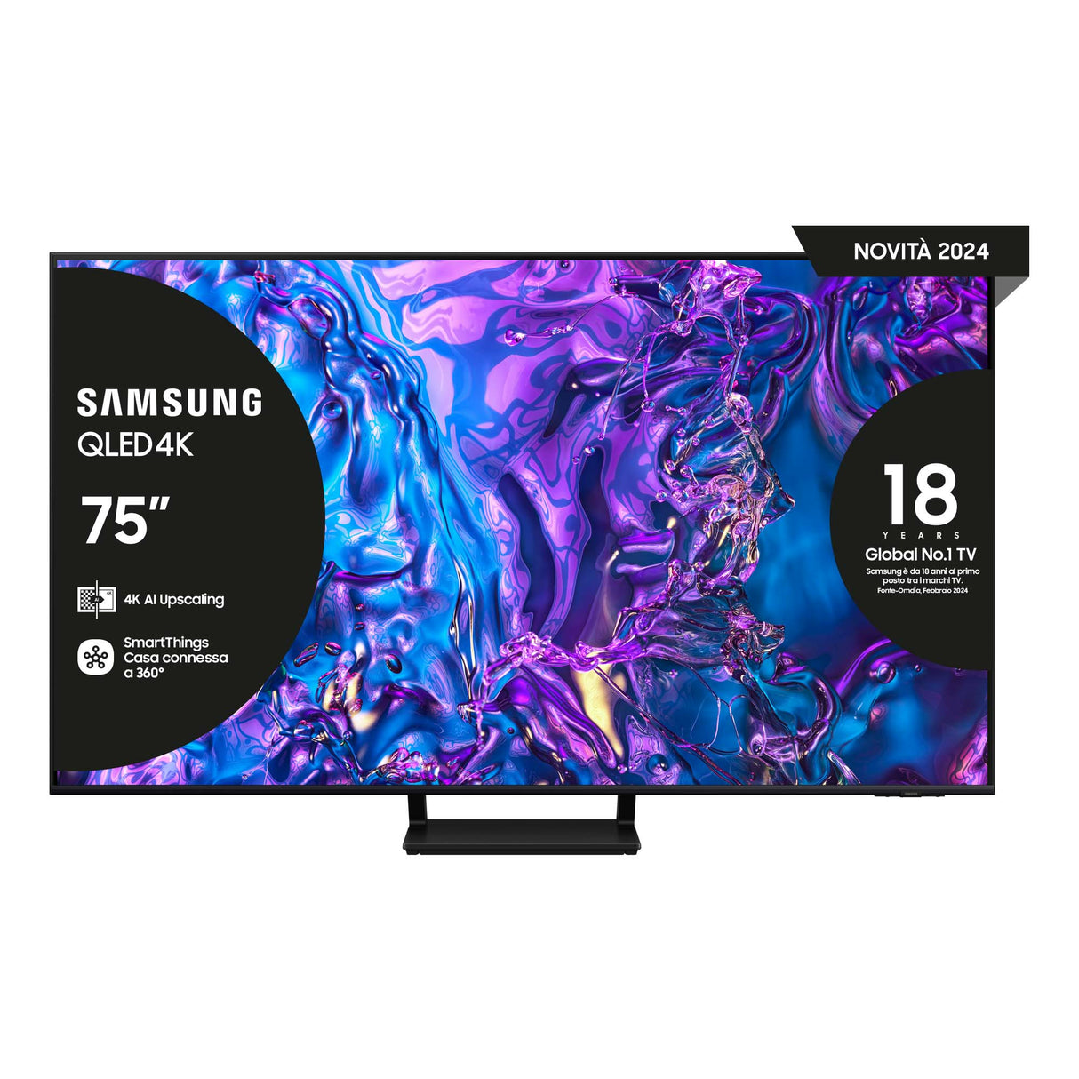 Samsung Q70D TV QLED 4K 75” QE75Q70DATXZT Smart TV Wi-Fi Black 2024, Quantum Processor 4K, 4K AI Upscaling, AirSlim Design, OTS Lite