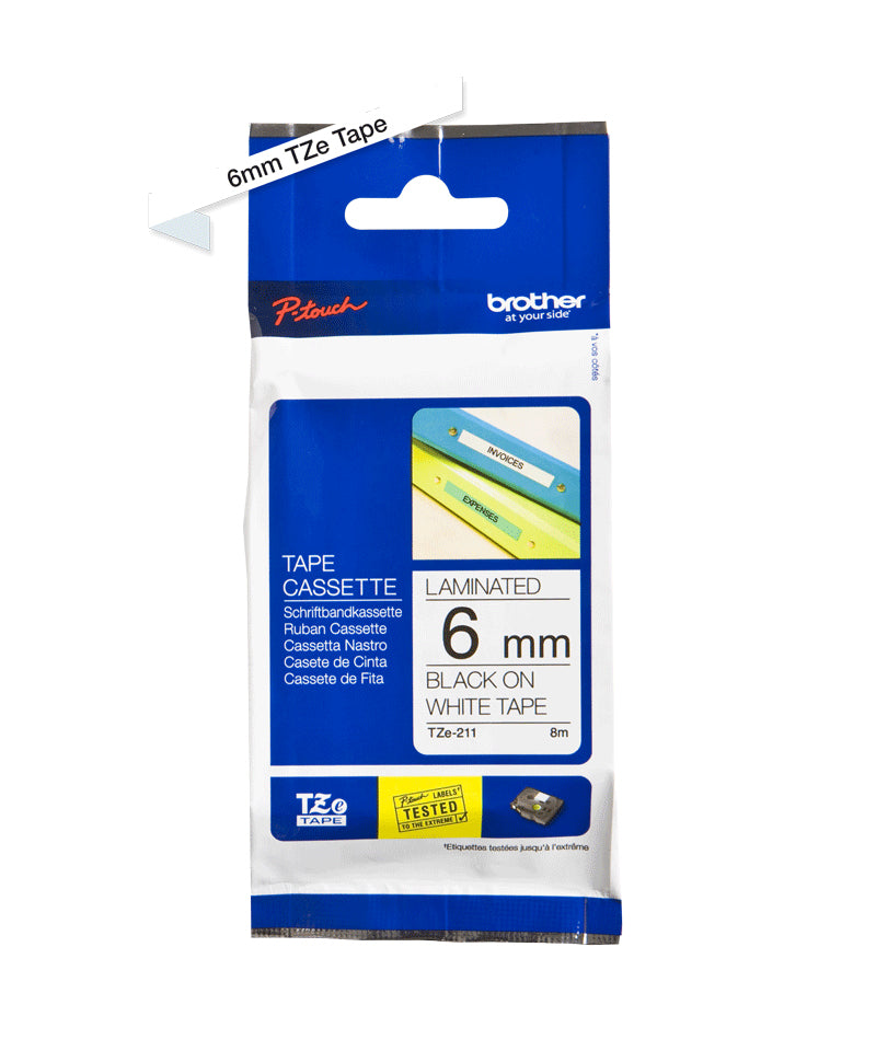 Brother TZe-211 nastro per etichettatrice Nero su bianco