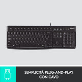 Logitech K120 Tastiera con Cavo per Windows, USB Plug-and-Play, Dimensioni Standard, Resistente agli Schizzi, Barra Spaziatrice Curva, Compatibile con PC, Laptop