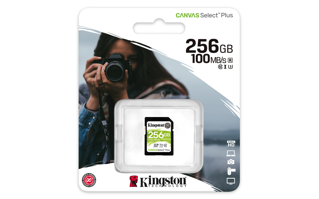 Kingston Technology Scheda SDXC Canvas Select Plus 100R C10 UHS-I U3 V30 da 256GB