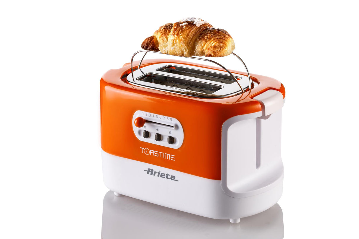 Ariete 159 Toastime - Tostapane con Pinze per 2 fette di pane - 9 Gradi di Doratura - 700 Watt - Bianco e Arancio