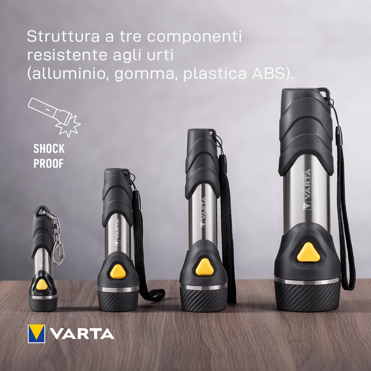 Varta Day Light Multi LED F20 LED Flashlight (incl. 2x Longlife Power AA e cordino, a prova d'urto) argento/nero per la casa, per tutti i giorni, per le interruzioni di corrente