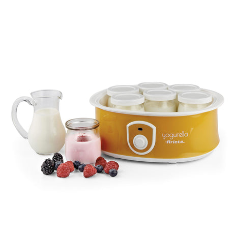 Ariete 617 Yogurella - Yogurtiera Elettrica - 7 vasetti in vetro - 1,3kg di yogurt fatto in casa - 20 Watt - Bianco e Giallo