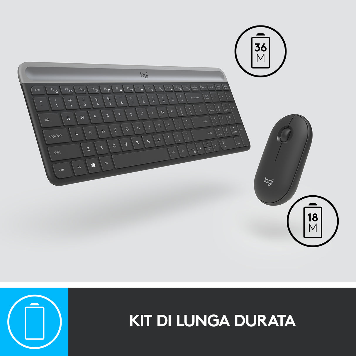 Logitech MK470 Kit Mouse e Tastiera Wireless per Windows, Ricevitore USB 2.4 GHz, ‎Sottile, Compatto, Silenzioso, Batteria Lunga Durata, PC/Laptop, Layout Italiano QWERTY, ‎Grigio