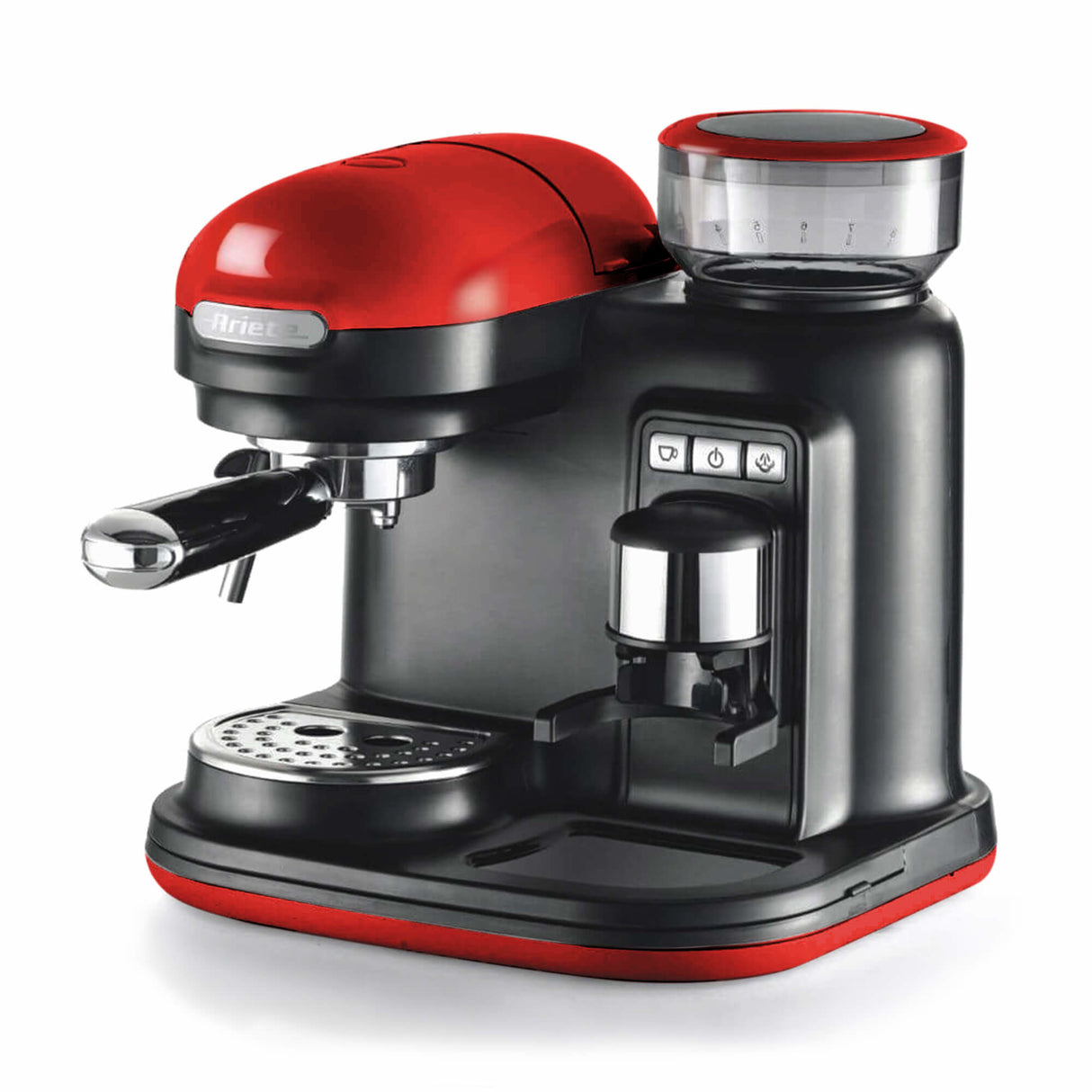 Ariete 1318 Macchina da Caffè con Macinacaffè - 1 filtro - Montalatte - 15 bar - 1080 Watt - 0,8 Litri - Linea Moderna - Rosso