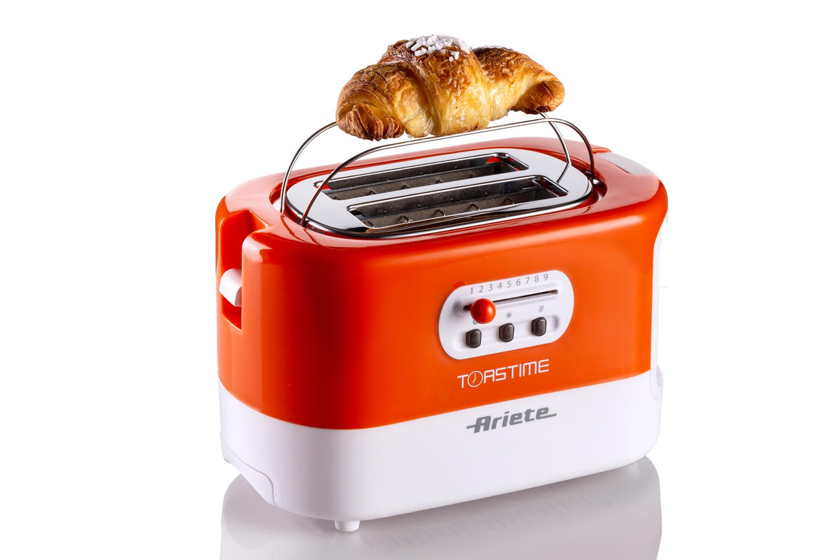 Ariete 159 Toastime - Tostapane con Pinze per 2 fette di pane - 9 Gradi di Doratura - 700 Watt - Bianco e Arancio