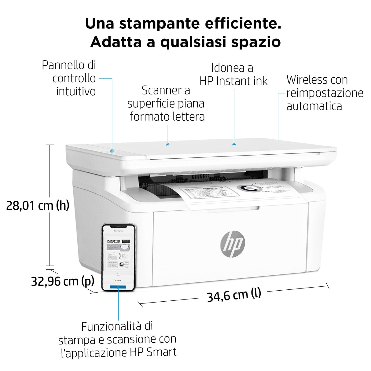 HP LaserJet Stampante multifunzione M140w, Bianco e nero, Stampante per Piccoli uffici, Stampa, copia, scansione, Scansione verso e-mail; scansione verso PDF; dimensioni compatte