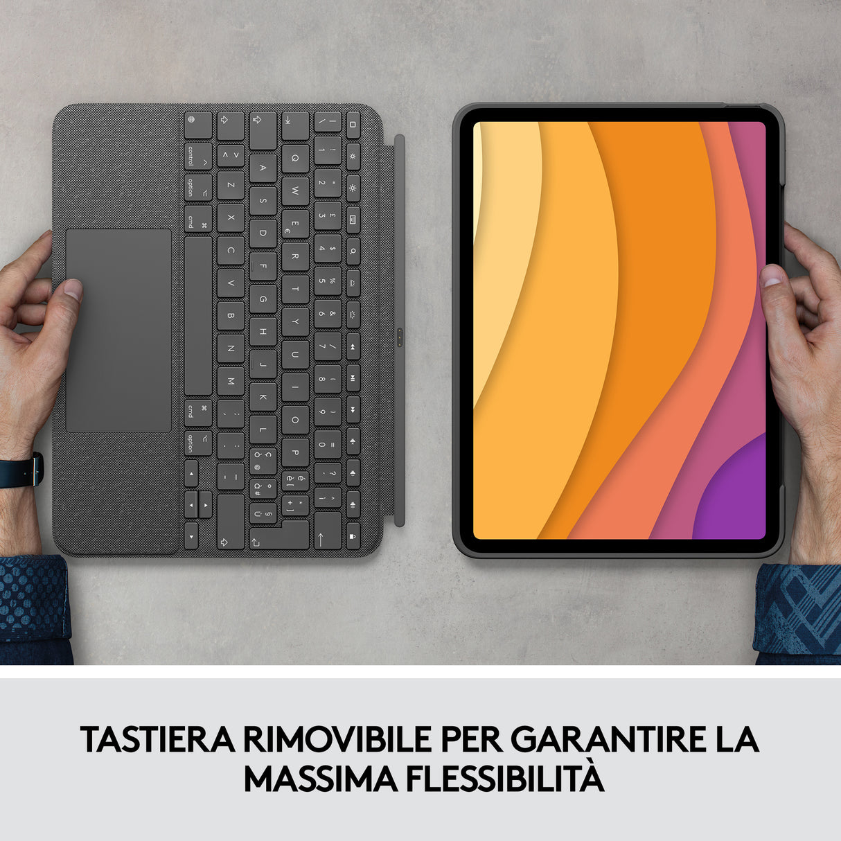 Logitech Combo Touch Custodia con Tastiera per iPad Air (4. gen - 2020) - Tastiera Retroilluminata Rimovibile, Trackpad Click-Anywhere, Smart Connector - Grigio.