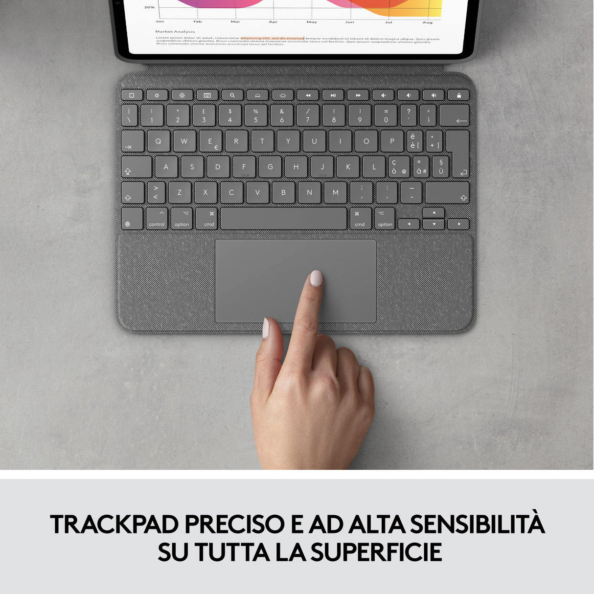 Logitech Combo Touch Custodia con Tastiera per iPad Air (4. gen - 2020) - Tastiera Retroilluminata Rimovibile, Trackpad Click-Anywhere, Smart Connector - Grigio.