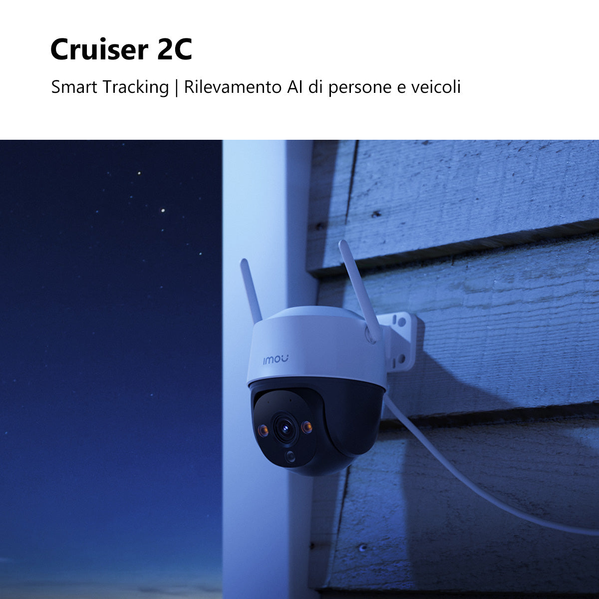 Imou Cruiser 2C 2K (3MP) - Telecamera Wi-Fi Esterno Motorizzata 360° - Visione Notturna a Colori, IP66, Tracciamento Intelligente, Rilevamento Umano con Faretto e Sirena, Audio Bidirezionale