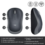 Logitech M185 Mouse Wireless, 2,4 GHz con Mini Ricevitore USB, Durata Batteria di 12 Mesi, Tracciamento Ottico 1000 DPI, Ambidestro, Compatibile con PC, Mac, Laptop