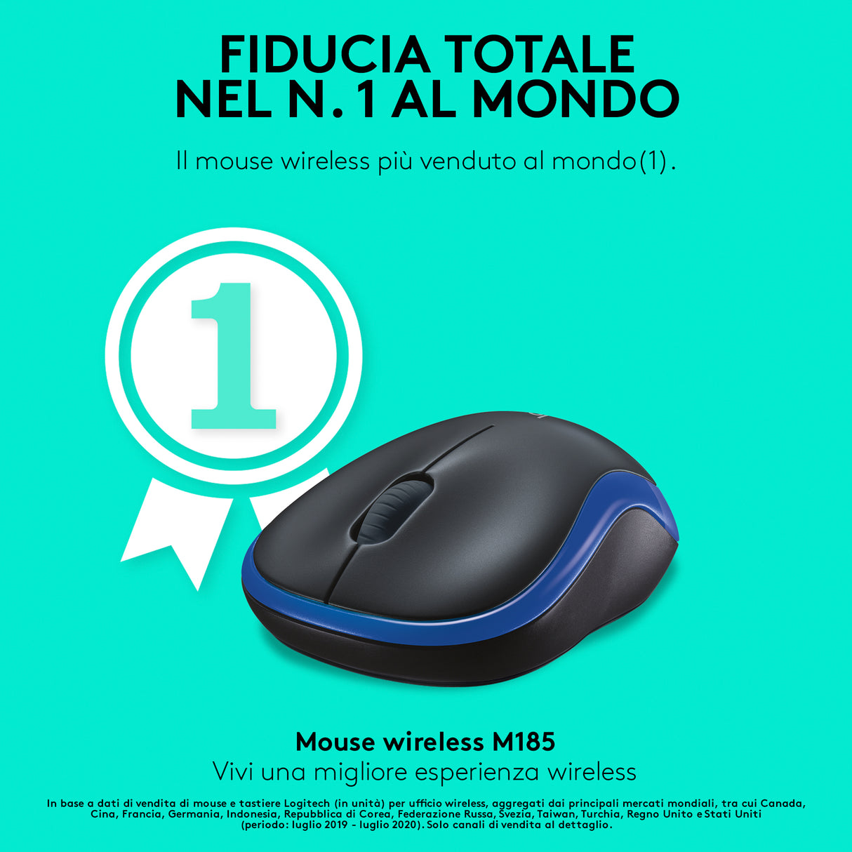 Logitech M185 Mouse Wireless, 2,4 GHz con Mini Ricevitore USB, Durata Batteria di 12 Mesi, Tracciamento Ottico 1000 DPI, Ambidestro, Compatibile con PC, Mac, Laptop