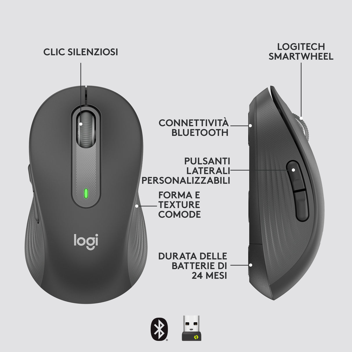 Logitech Signature M650 mouse Ufficio Mano destra RF senza fili + Bluetooth Ottico 4000 DPI