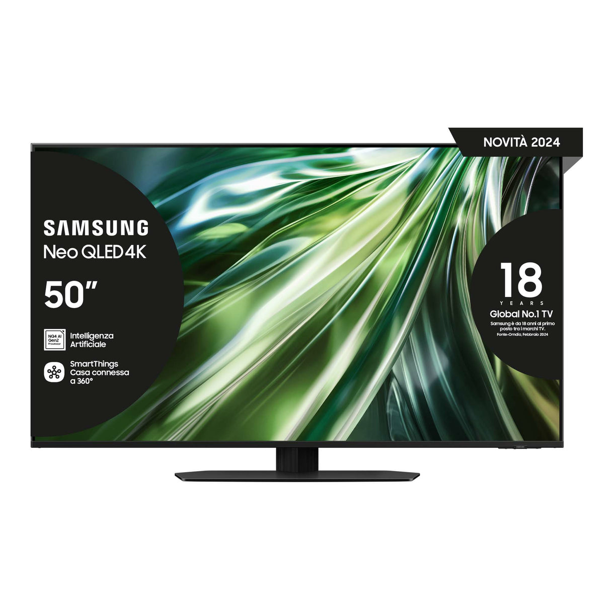 Samsung TV Neo QLED 4K 50" QE50QN90DATXZT Smart TV Wi-Fi Titan Black 2024, Processore NQ4 AI GEN2, Tecnologia Quantum Matrix, Neo Slim Design, OTS Lite