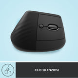 Logitech Lift Mouse Ergonomico Verticale, Senza Fili, Ricevitore Bluetooth o Logi Bolt USB, Clic Silenziosi, 4 Tasti, Compatibile con Windows / macOS / iPadOS, Laptop, PC. Grafite