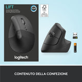 Logitech Lift Mouse Ergonomico Verticale, Senza Fili, Ricevitore Bluetooth o Logi Bolt USB, Clic Silenziosi, 4 Tasti, Compatibile con Windows / macOS / iPadOS, Laptop, PC. Grafite