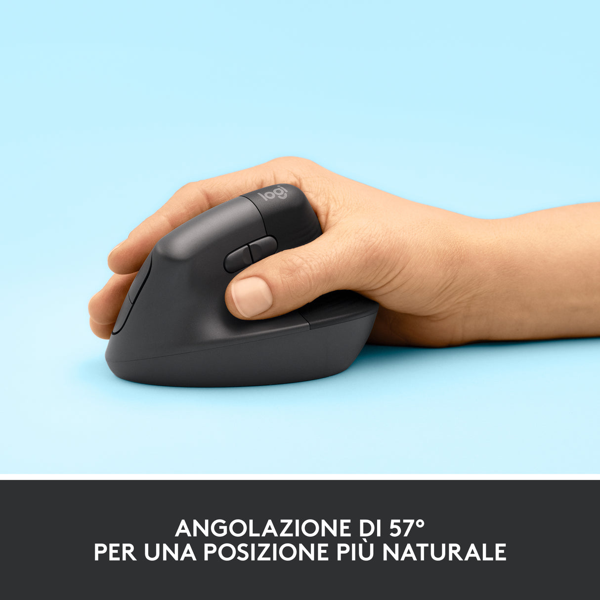 Logitech Lift Mouse Ergonomico Verticale, Senza Fili, Ricevitore Bluetooth o Logi Bolt USB, Clic Silenziosi, 4 Tasti, Compatibile con Windows / macOS / iPadOS, Laptop, PC. Grafite