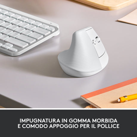 Logitech Lift Mouse Ergonomico Verticale, Senza Fili, Ricevitore Bluetooth o Logi Bolt USB, Clic Silenziosi, 4 Tasti, Compatibile con Windows / macOS / iPadOS, Laptop, PC. Bianco