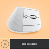 Logitech Lift Mouse Ergonomico Verticale, Senza Fili, Ricevitore Bluetooth o Logi Bolt USB, Clic Silenziosi, 4 Tasti, Compatibile con Windows / macOS / iPadOS, Laptop, PC. Bianco