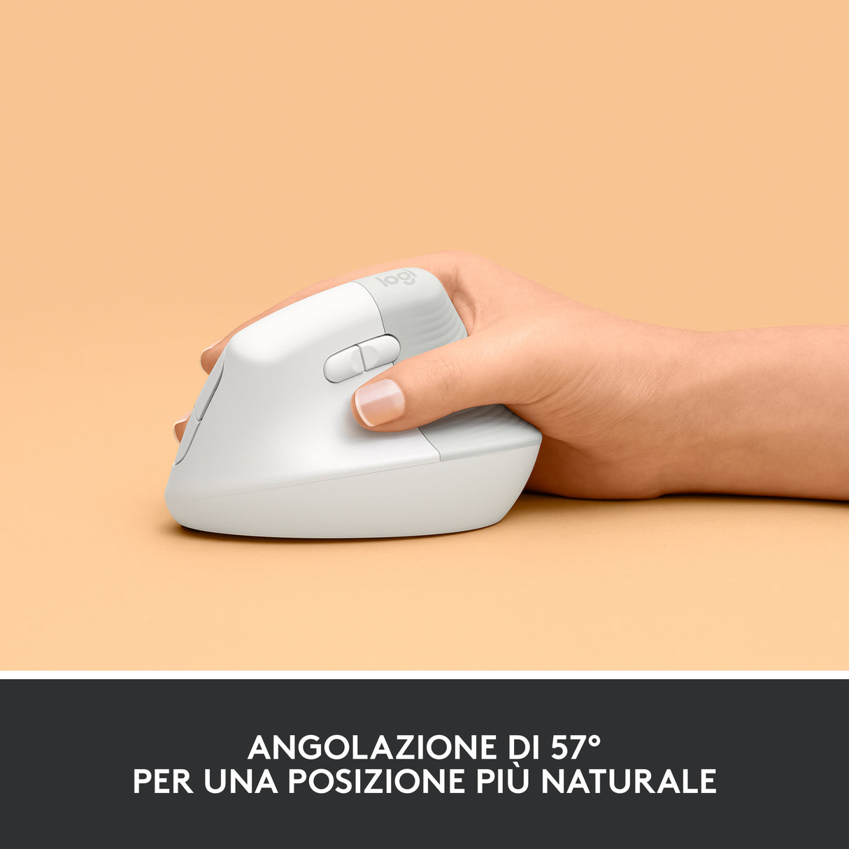 Logitech Lift Mouse Ergonomico Verticale, Senza Fili, Ricevitore Bluetooth o Logi Bolt USB, Clic Silenziosi, 4 Tasti, Compatibile con Windows / macOS / iPadOS, Laptop, PC. Bianco