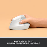 Logitech Lift Mouse Ergonomico Verticale, Senza Fili, Ricevitore Bluetooth o Logi Bolt USB, Clic Silenziosi, 4 Tasti, Compatibile con Windows / macOS / iPadOS, Laptop, PC. Bianco