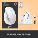 Logitech Lift Mouse Ergonomico Verticale, Senza Fili, Ricevitore Bluetooth o Logi Bolt USB, Clic Silenziosi, 4 Tasti, Compatibile con Windows / macOS / iPadOS, Laptop, PC. Bianco