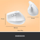 Logitech Lift Mouse Ergonomico Verticale, Senza Fili, Ricevitore Bluetooth o Logi Bolt USB, Clic Silenziosi, 4 Tasti, Compatibile con Windows / macOS / iPadOS, Laptop, PC. Bianco