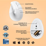 Logitech Lift Mouse Ergonomico Verticale, Senza Fili, Ricevitore Bluetooth o Logi Bolt USB, Clic Silenziosi, 4 Tasti, Compatibile con Windows / macOS / iPadOS, Laptop, PC. Bianco