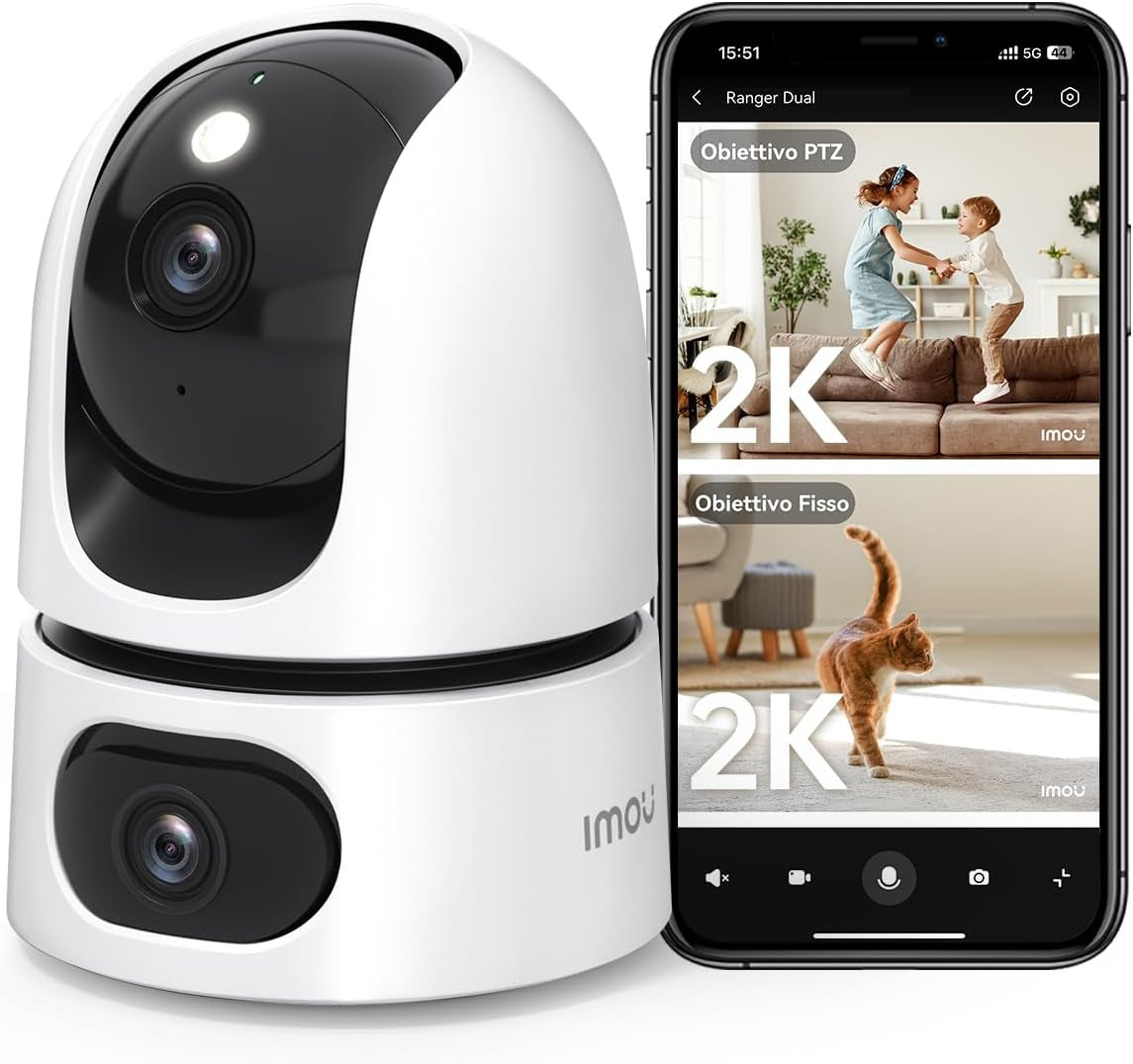 Imou Ranger DUAL 6MP (3MP+3MP) Telecamera WiFi Interno con Doppia Lente, 360°PTZ Telecamera da Interno, Rilevamento Umano, Tracciamento Intelligente, Visione Notturna a Colori, Modalità Privata 2,4ghz