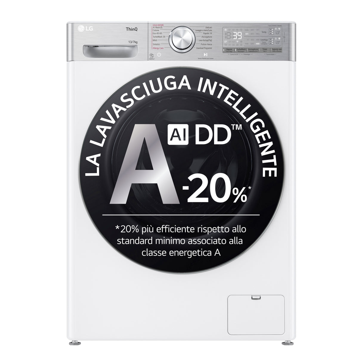LG D4R9513TPWC Lavasciuga 13/7kg AI DD, Classe D, 1400 giri, TurboWash 360, Autodosaggio