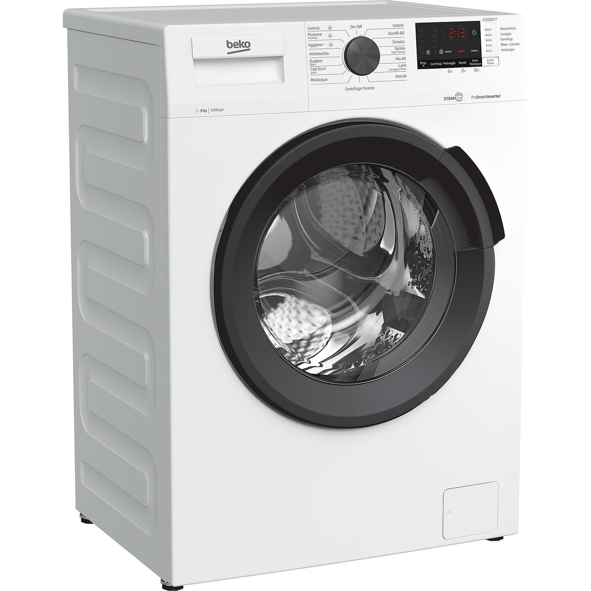 Beko Lavatrice 9Kg B300 SERIES WTX91482AI SteamCure, Centrifuga 1400 giri, White e Black, classe A