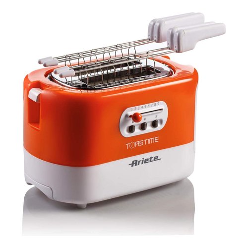 Ariete 159 Toastime - Tostapane con Pinze per 2 fette di pane - 9 Gradi di Doratura - 700 Watt - Bianco e Arancio