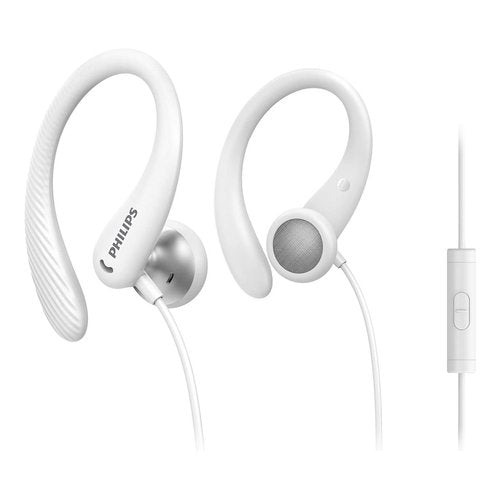 Philips TAA1105WT/00 Cuffie con Filo per Fitness e Sport, Microfono, IPX2 Resistenti al Sudore, Supporti per l'orecchio Flessibili, Vestibilità Sicura, Pulsanti Integrati, Auricolari con Filo, Bianco