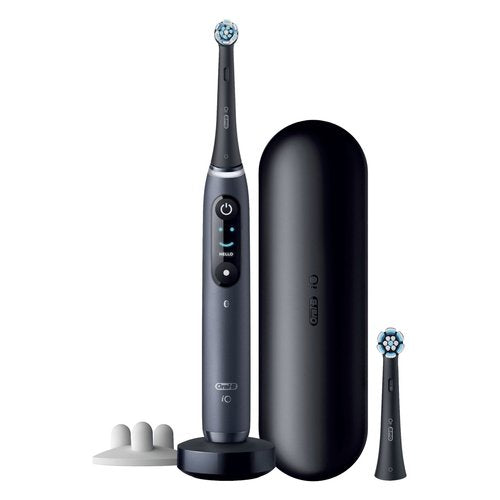 Oral-B iO Spazzolino Elettrico Ricaricabile 8S Nero, 2 Testine, 1 Custodia Da Viaggio, 1 Spazzolino