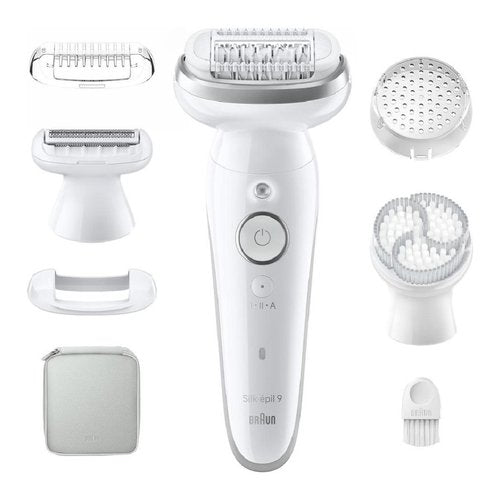 Braun Silk-épil 9 9-061, Epilatore Elettrico Donna Per Una Epilazione Facile, Pelle Liscia a Lungo, Bianco/Argento