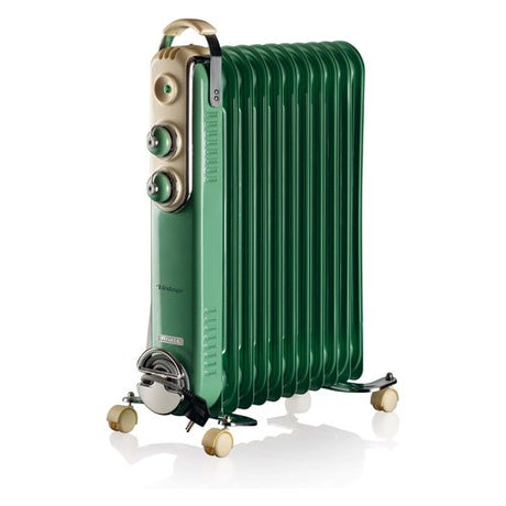 Ariete 839 Radiatore a olio Vintage Verde- 11 elementi riscaldanti - 3 livelli di potenza - Maniglia e ruote per facile trasporto - max 2500 Watt