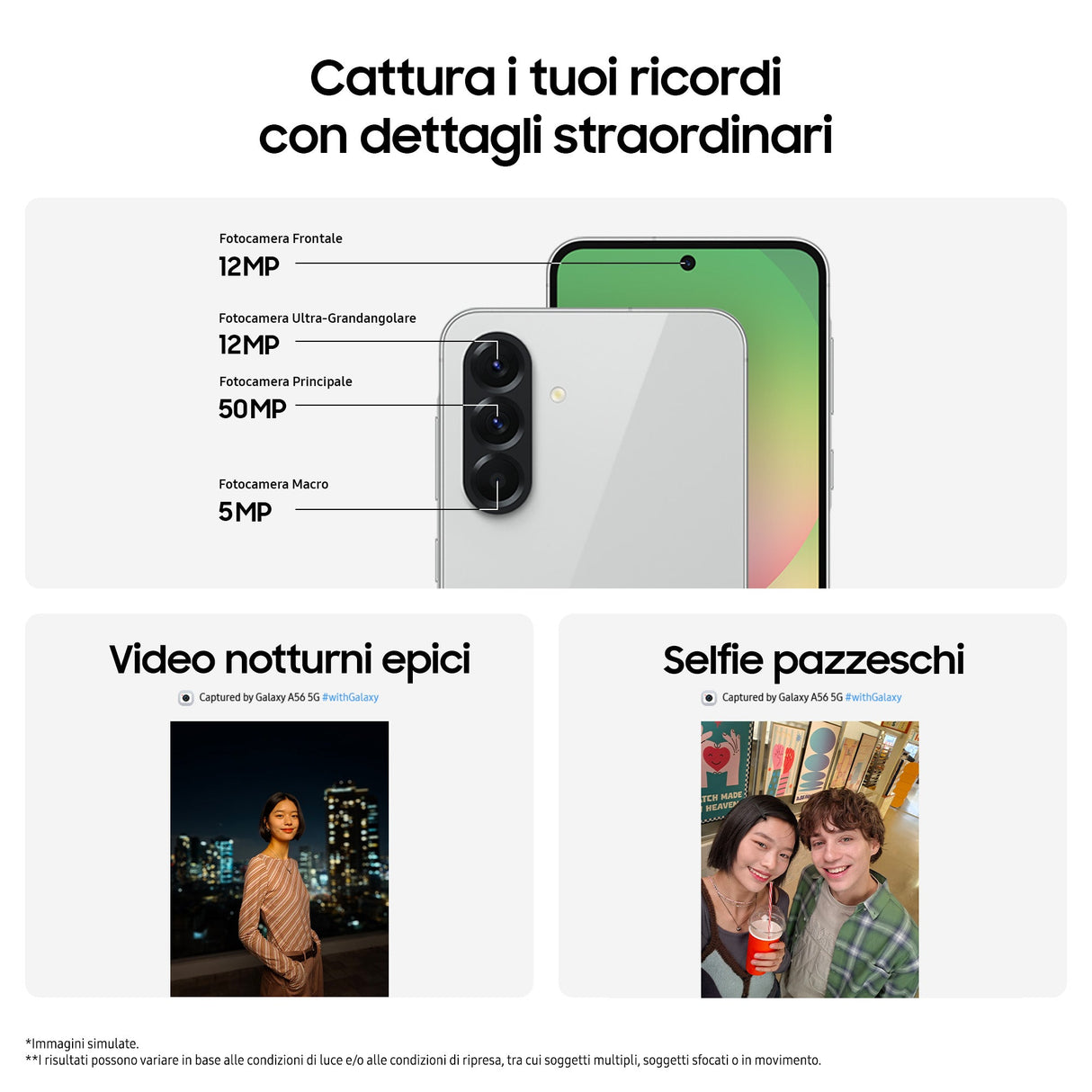 Samsung Galaxy A56 5G, Smartphone con Funzioni intelligenti, Display Super AMOLED 6.7”, 8GB RAM, 128GB, Camera 50MP, Batteria 5.000 mAh, IP67, Awesome Olive