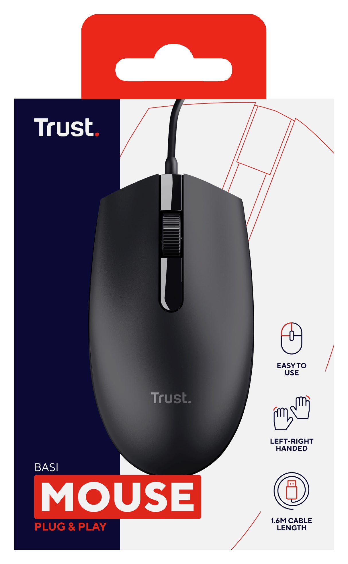 Trust Basi mouse Ufficio Ambidestro USB tipo A Ottico 1200 DPI