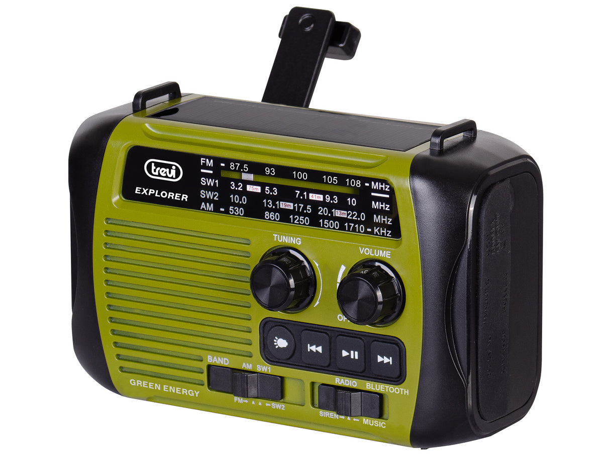 Trevi RADIO PORTATILE DINAMO E SOLARE USB MICRO SD WIRELESS E POWERBANK RA 7F30 BT VERDE