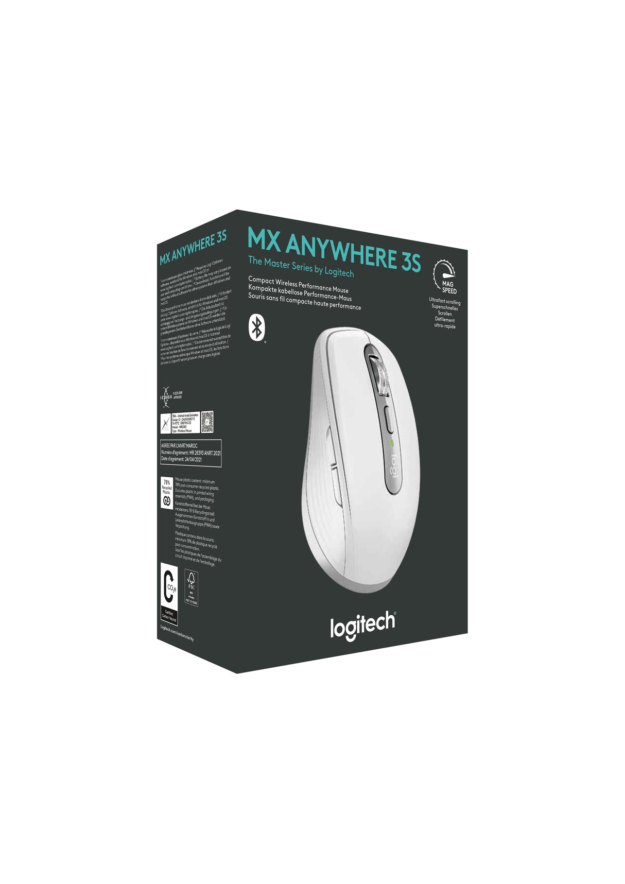 Logitech MX Anywhere 3S mouse Ufficio Mano destra RF senza fili + Bluetooth Laser 8000 DPI