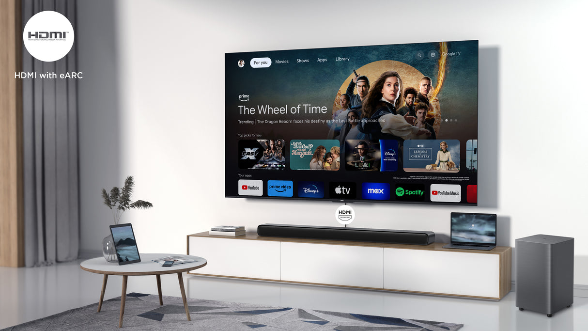 TCL S Soundbar S55H 2.1 canali, Dolby Atmos con Subwoofer integrato, supporto HDMI eARC, Bluetooth, 220W