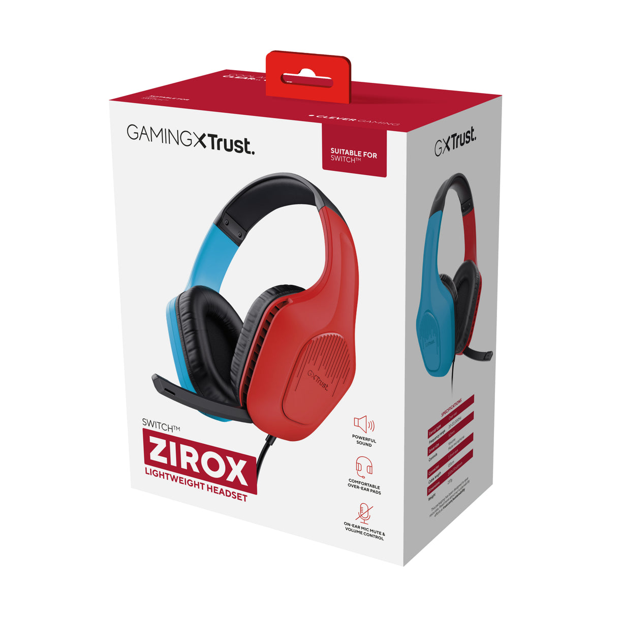 Trust GXT 416S Zirox Auricolare Cablato A Padiglione Gaming Nero, Ciano, Rosso