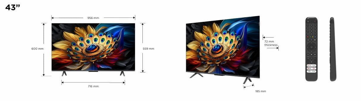 TCL C69 Serie C6 Smart TV QLED 4K 43" 43C69B, Dolby Vision, Dolby Atmos, Google TV