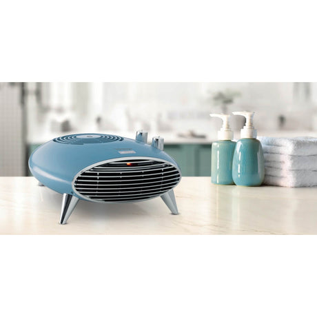 Ariete 8211 Termoventilatore da tavolo, Stufetta elettrica, 2000W, Termostato, Silenzioso, Griglia e piedi cromati, Celeste