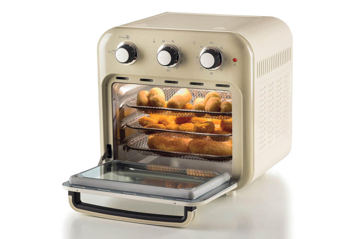 Ariete 4632 Friggitrice ad aria e forno Vintage, 1400W, 2in1, Capacità 16L, Accessori inclusi, Timer 60 minuti, Doppio vetro, Beige