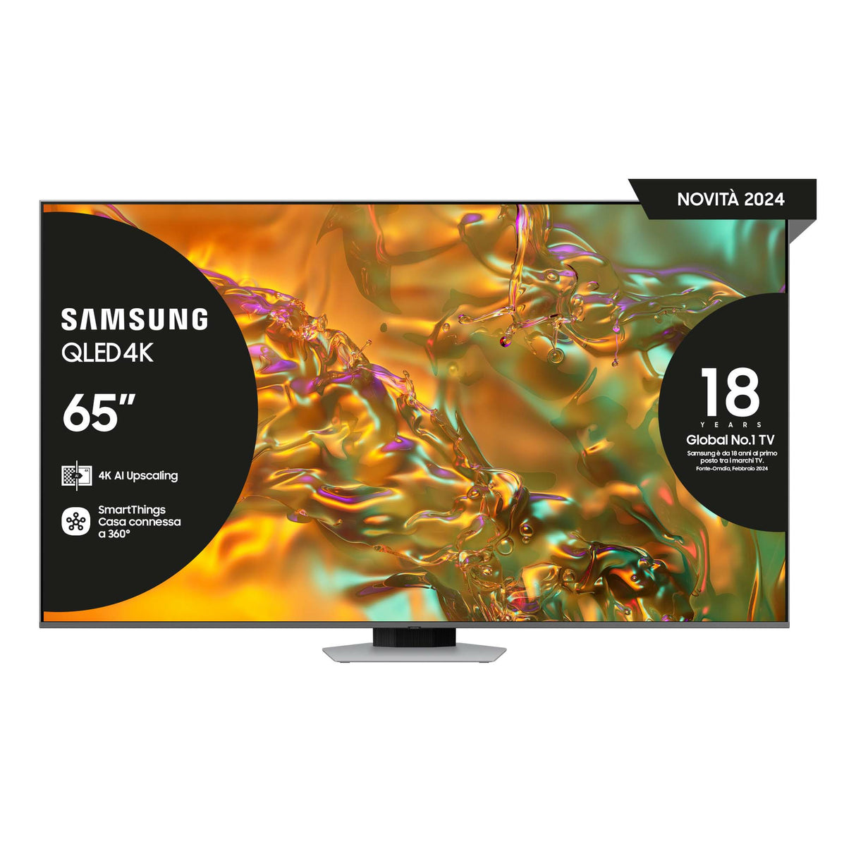 Samsung Q80D TV QLED 4K 65” QE65Q80DATXZT Smart TV Wi-Fi Eclipse Silver 2024, Processore NQ4 AI GEN2, 4K AI Upscaling, Simple Chamfer Design, Dolby Atmos