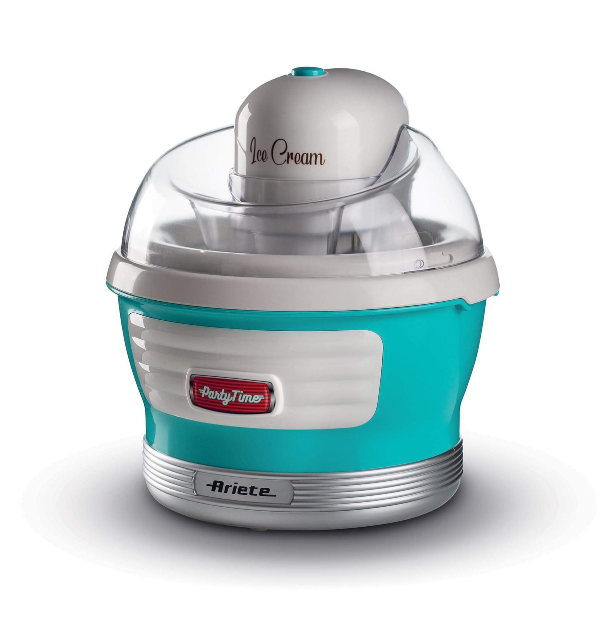 Ariete 643 Ice Cream Maker Party Time, Macchina per fare il gelato, 12W, Capacità 1,5 L, Cestello estraibile con doppio isolamento, Tempo preparazione 30 minuti, Coperchio per aggiunta ingredienti, Azzurro